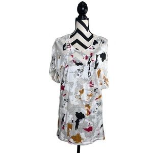 Piazza Sempione 100% Linen Sz L Abstract Artsy Panted Tunic Top